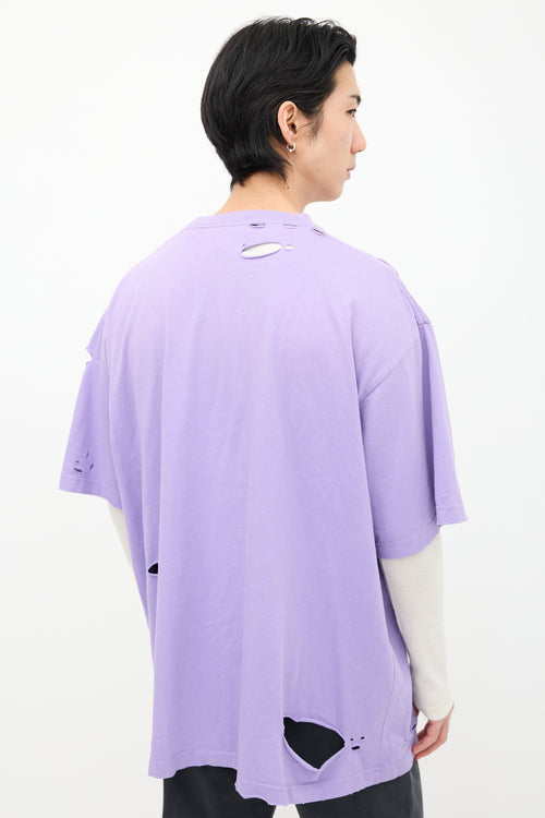 Balenciaga Purple Distressed Logo T-Shirt