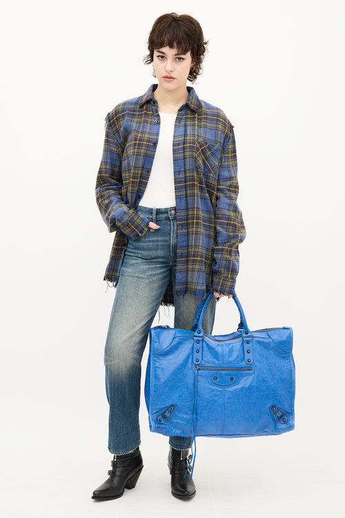 Balenciaga Blue Leather Motocross City Weekender Bag