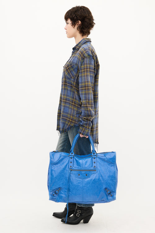 Balenciaga Blue Leather Motocross City Weekender Bag