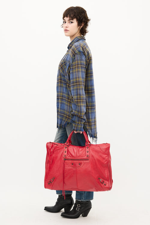 Balenciaga Red Leather Motocross City Weekender Bag