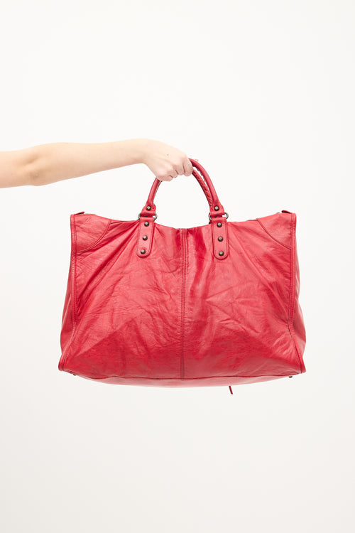 Balenciaga Red Leather Motocross City Weekender Bag