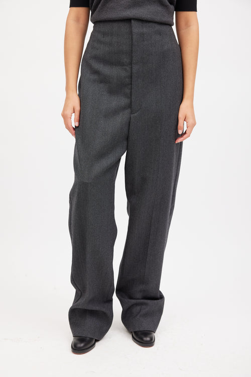 Balenciaga Grey Wool Herringbone Trouser