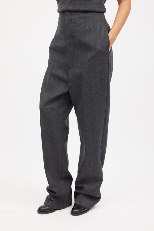 Balenciaga Grey Wool Herringbone Trouser