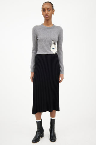 VSP Archive Black Ribbed Cashmere Midlength Skirt