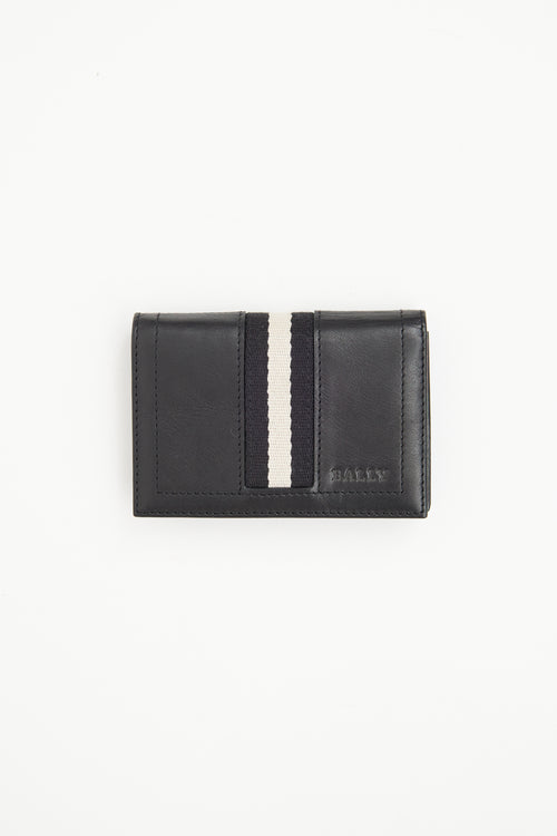 Bally Black Leather Stripe Cardholder