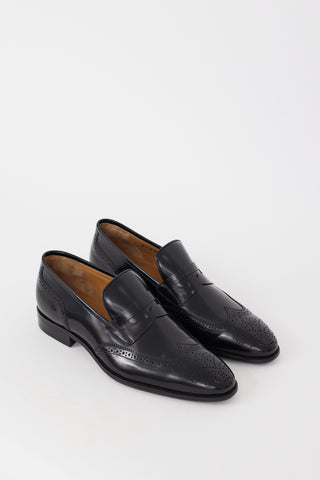 Bally Black Leather Wingtip Penny Loafer