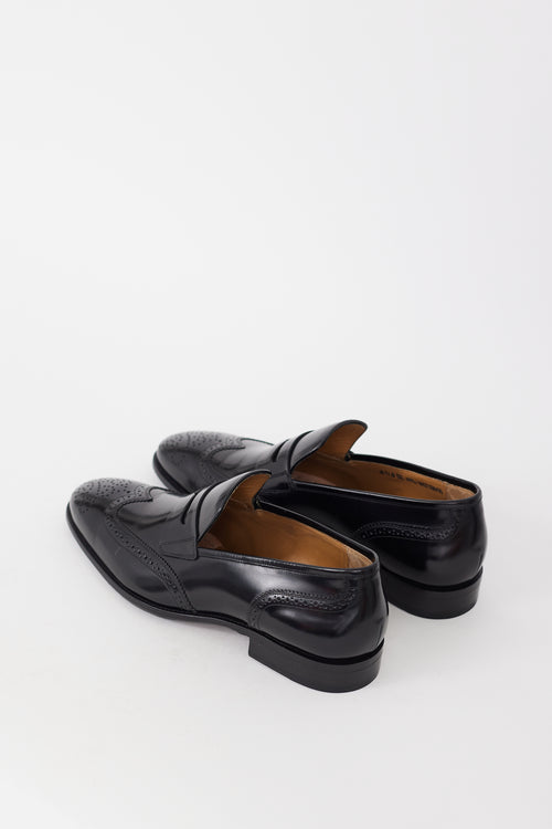 Bally Black Leather Wingtip Penny Loafer