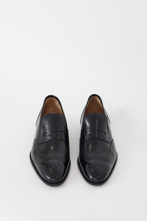 Bally Black Leather Wingtip Penny Loafer