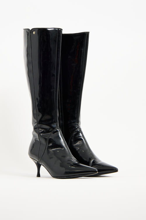 Bally Black Patent Leather Knee High Boot