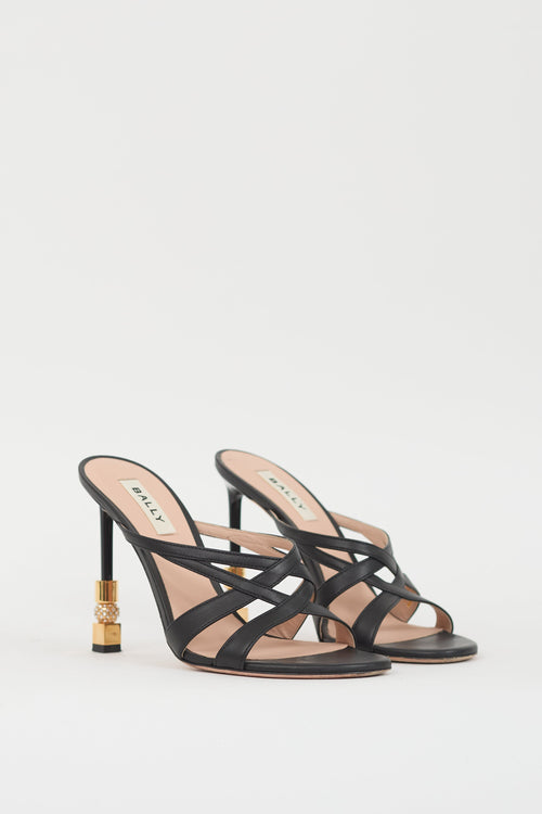 Bally Black Leather Crossover Carolyn Heel