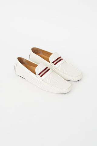 Bally White 
Red Perforated Loafer