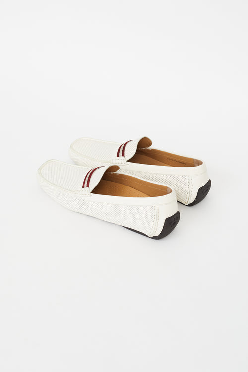 Bally White 
Red Perforated Loafer