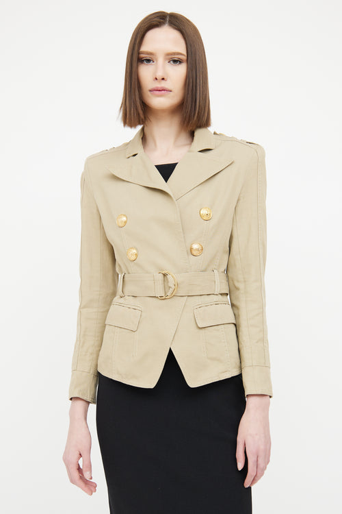 Balmain Beige Double Belted Safari Jacket