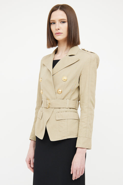 Balmain Beige Double Belted Safari Jacket