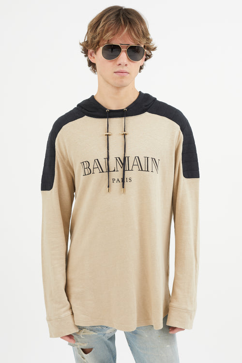 Balmain Beige 
Black Logo Hoodie