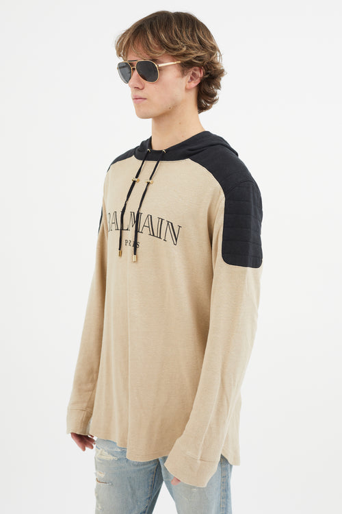 Balmain Beige 
Black Logo Hoodie