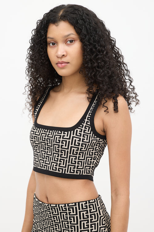 Balmain Beige 
Black Monogram Crop Tank Top