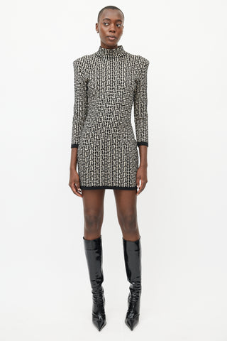 Balmain Beige 
Black Wool Monogram Dress