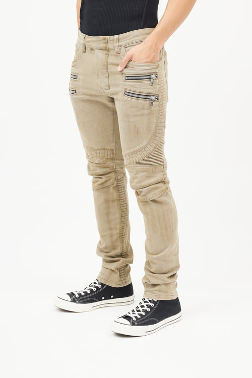 Balmain Beige Cotton Exposed Zip Jeans