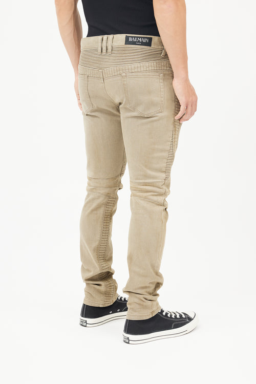 Balmain Beige Cotton Exposed Zip Jeans