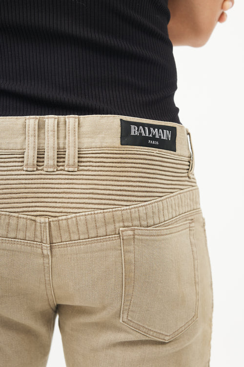 Balmain Beige Cotton Exposed Zip Jeans