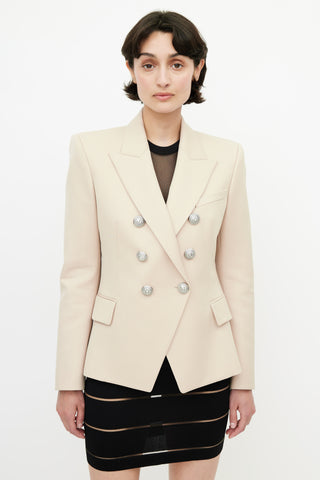 Balmain Beige Double Breasted Wool Blazer