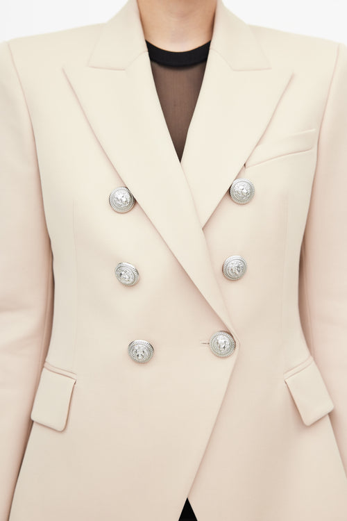 Balmain Beige Double Breasted Wool Blazer