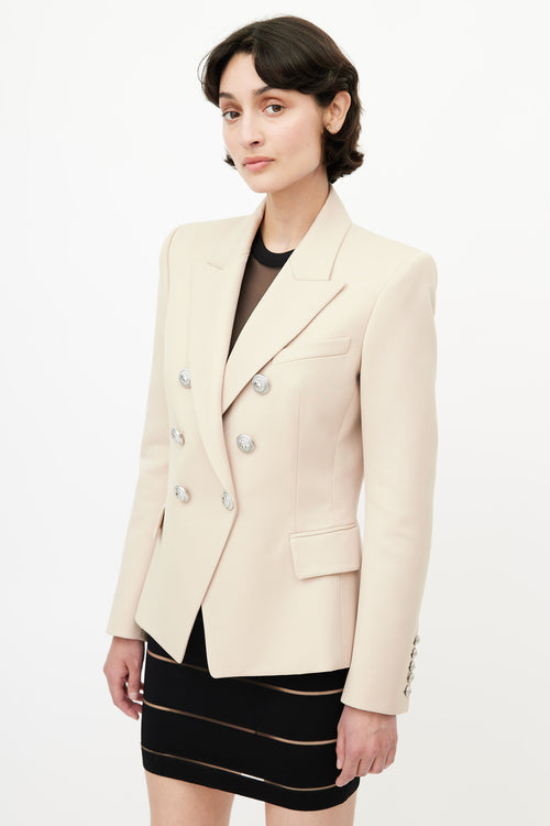 Balmain Beige Double Breasted Wool Blazer