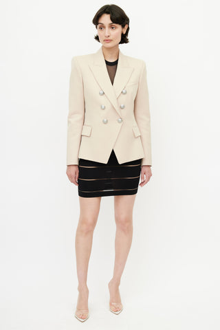 Balmain Beige Double Breasted Wool Blazer