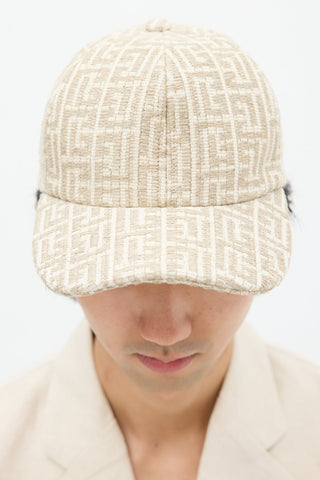 Balmain Beige 
Grey Monorgam Woven Hat