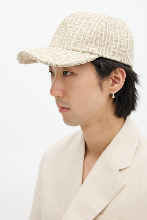 Balmain Beige 
Grey Monorgam Woven Hat