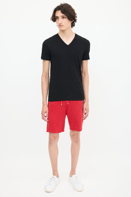 Balmain Black Cotton Embroidered V-Neck T-Shirt