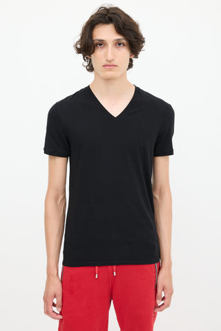 Balmain Black Cotton Embroidered V-Neck T-Shirt