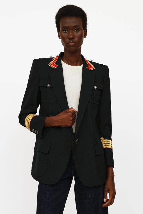 Balmain Black Wool Military Blazer