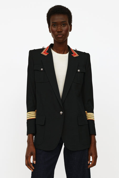 Balmain Black Wool Military Blazer