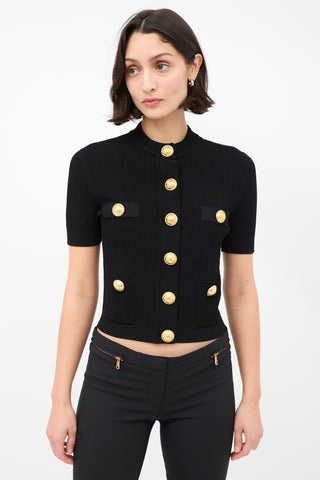 Balmain Black 
Gold Buttoned Short Sleeve Cardigan