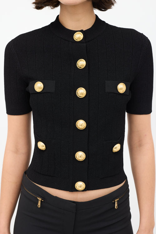 Balmain Black 
Gold Buttoned Short Sleeve Cardigan