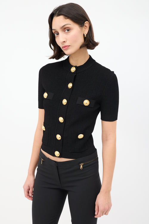 Balmain Black 
Gold Buttoned Short Sleeve Cardigan