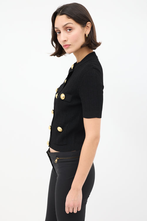 Balmain Black 
Gold Buttoned Short Sleeve Cardigan