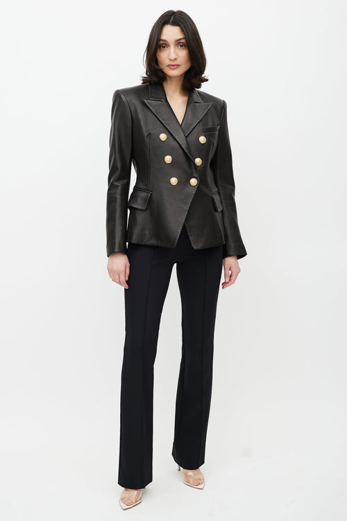 Balmain Black 
Gold Leather Double Breasted Blazer