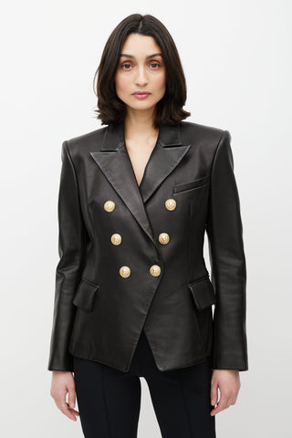 Balmain Black 
Gold Leather Double Breasted Blazer