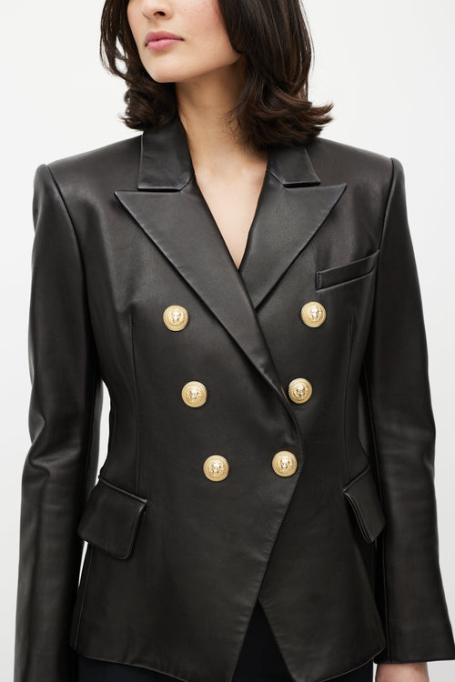 Balmain Black 
Gold Leather Double Breasted Blazer