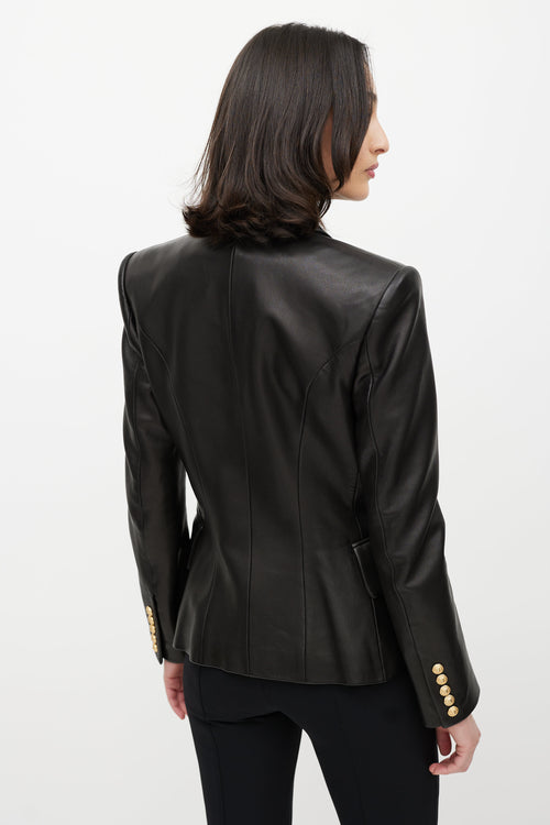 Balmain Black 
Gold Leather Double Breasted Blazer