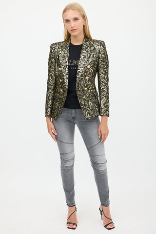 Balmain Black 
Gold Floral Jacquard Blazer