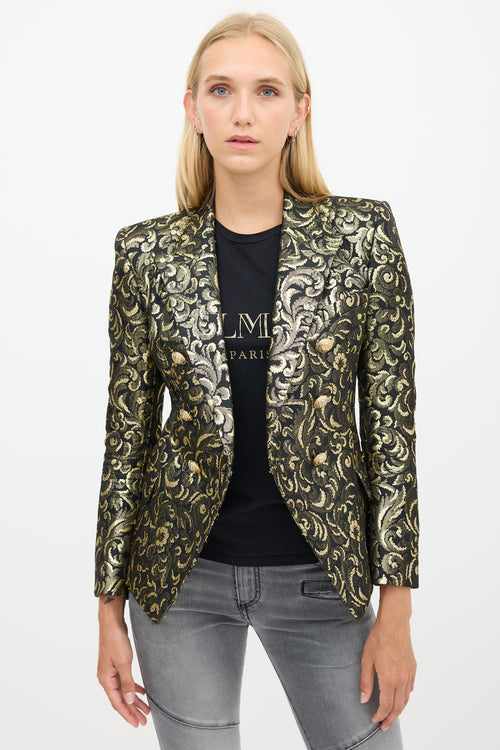 Balmain Black 
Gold Floral Jacquard Blazer