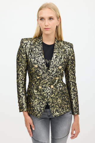 Balmain Black 
Gold Floral Jacquard Blazer