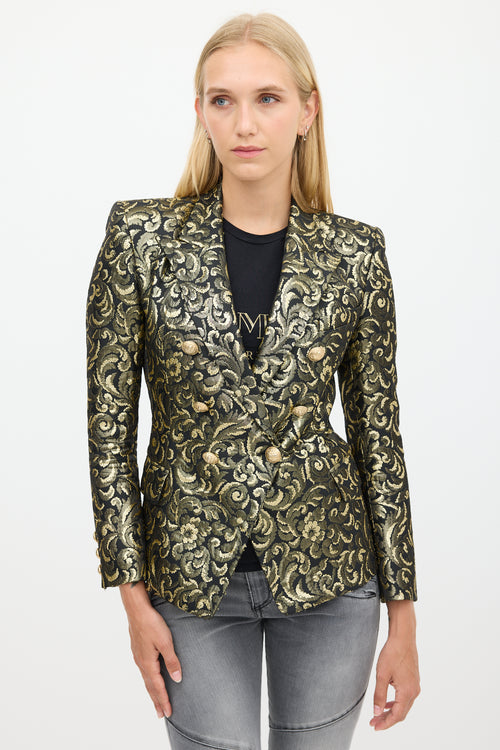 Balmain Black 
Gold Floral Jacquard Blazer