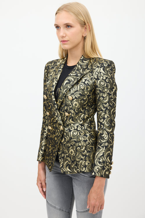 Balmain Black 
Gold Floral Jacquard Blazer