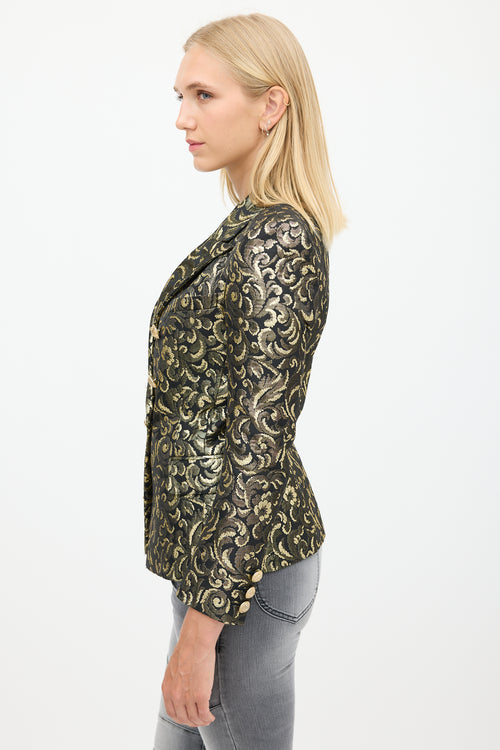 Balmain Black 
Gold Floral Jacquard Blazer