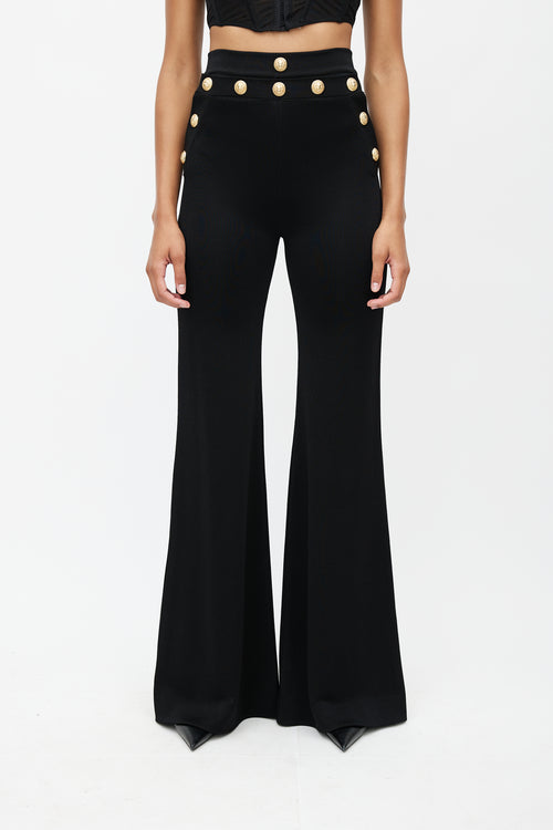 Balmain Black 
Gold Knit Wide Leg Trouser